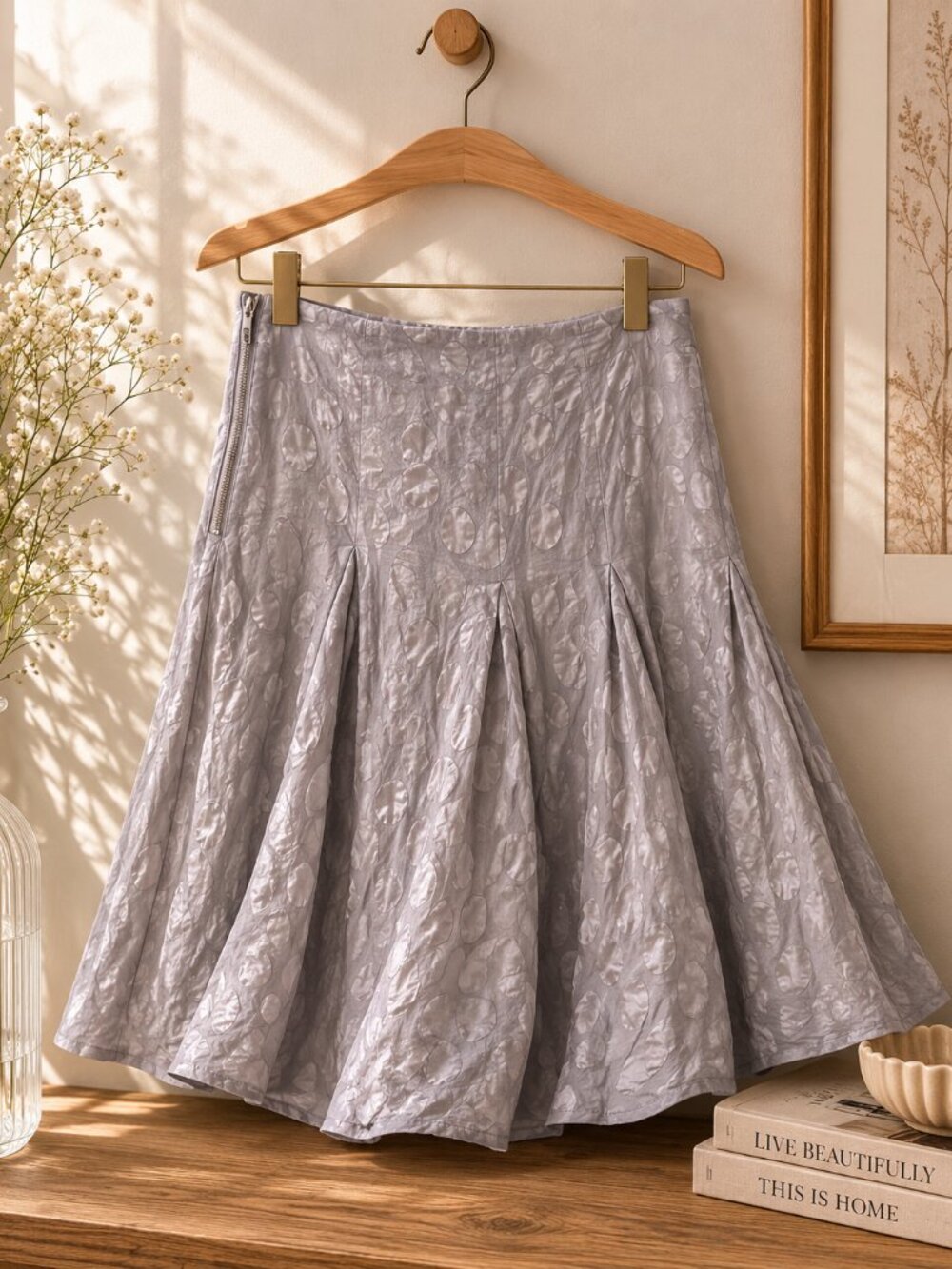 Spanner Ladies Size 12 Flared Pleated Skirt Greyish Lavender 100% cotton